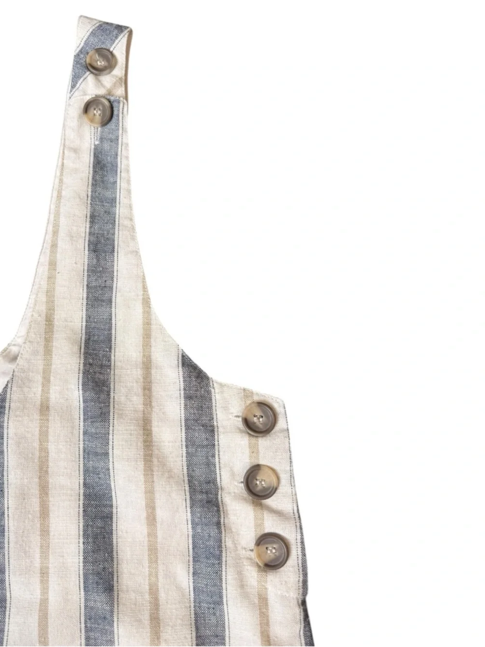 Striped Linen Pocket Button Detail Pinafore - Blue & Cream Women’s Large